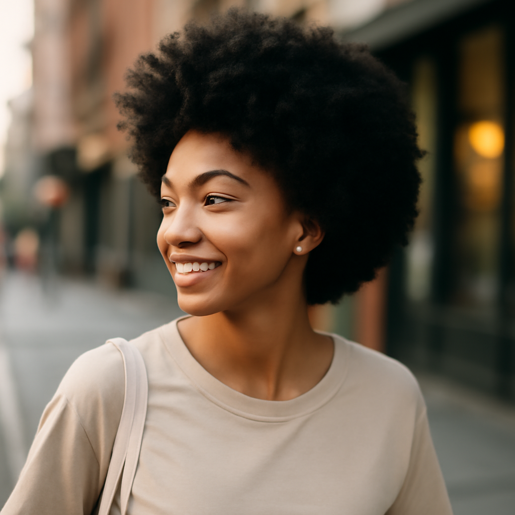 afro - 3/4 Profile View