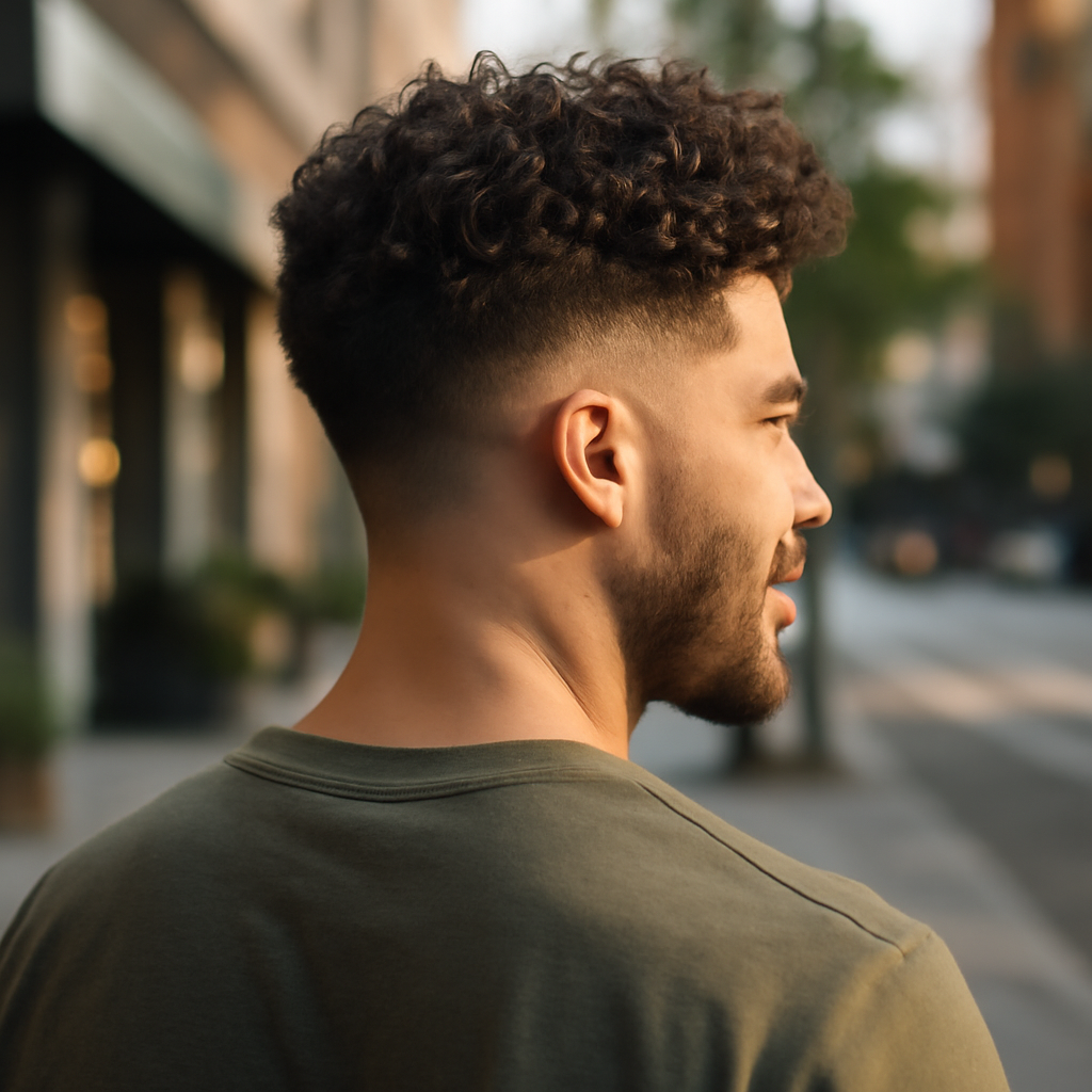 blowout low taper fade curly hair - Back View