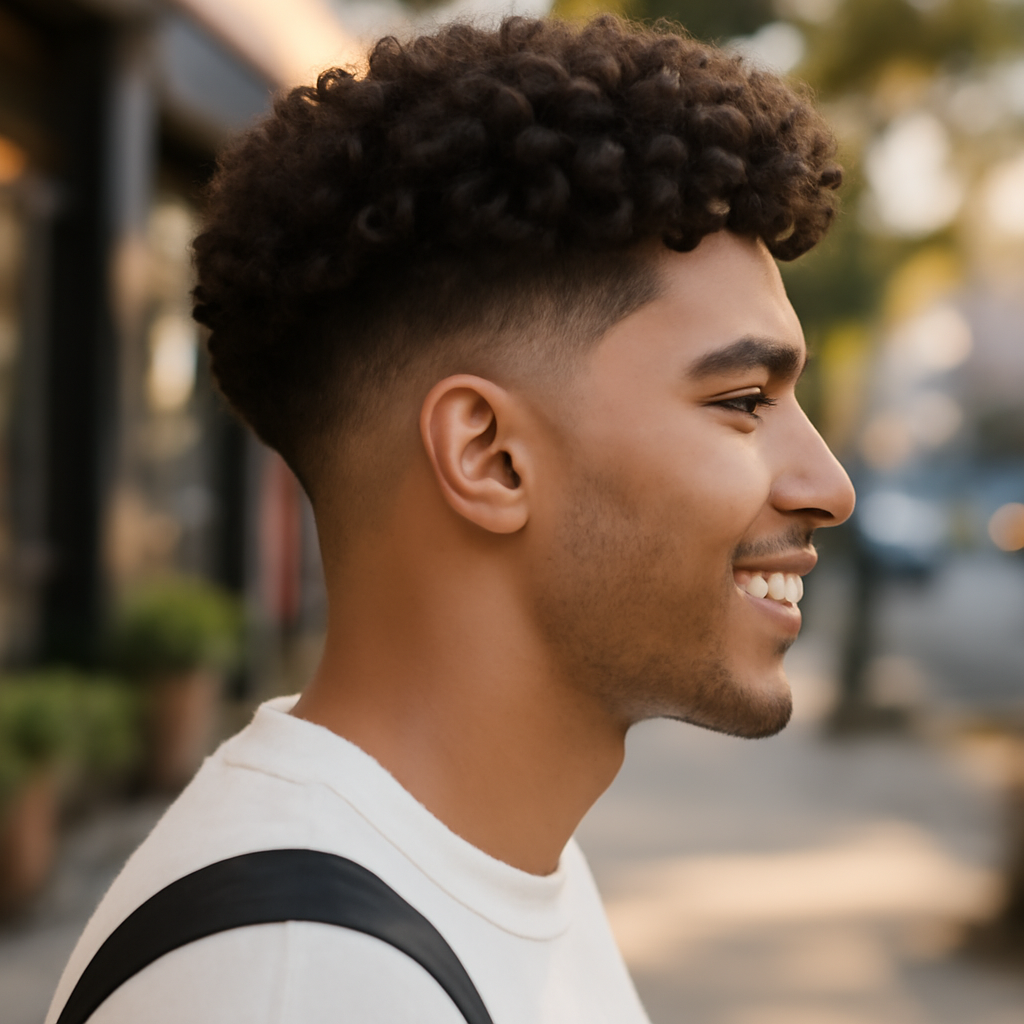 blowout low taper fade curly hair - Side View