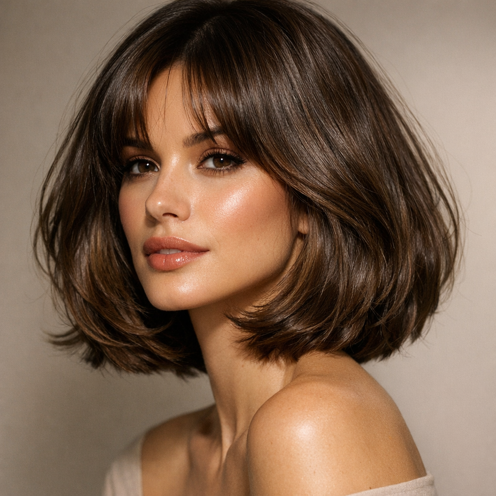 Bouncy 90s Bob: The Volume-Forward Bob Haircut With Soft Curtain Bangs - 3/4 Profile