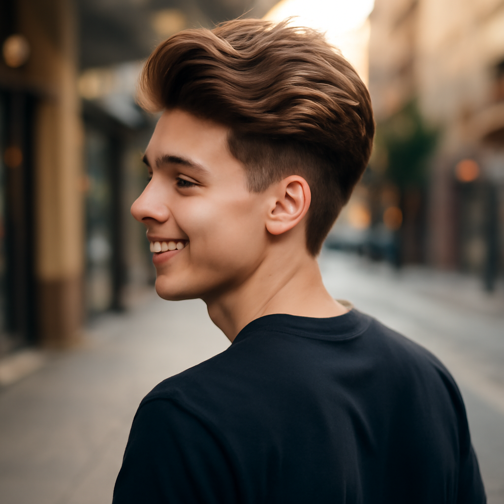 boys haircuts long on top - Back View