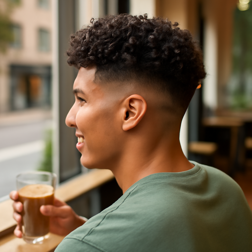 burst fade curly hair - Back View