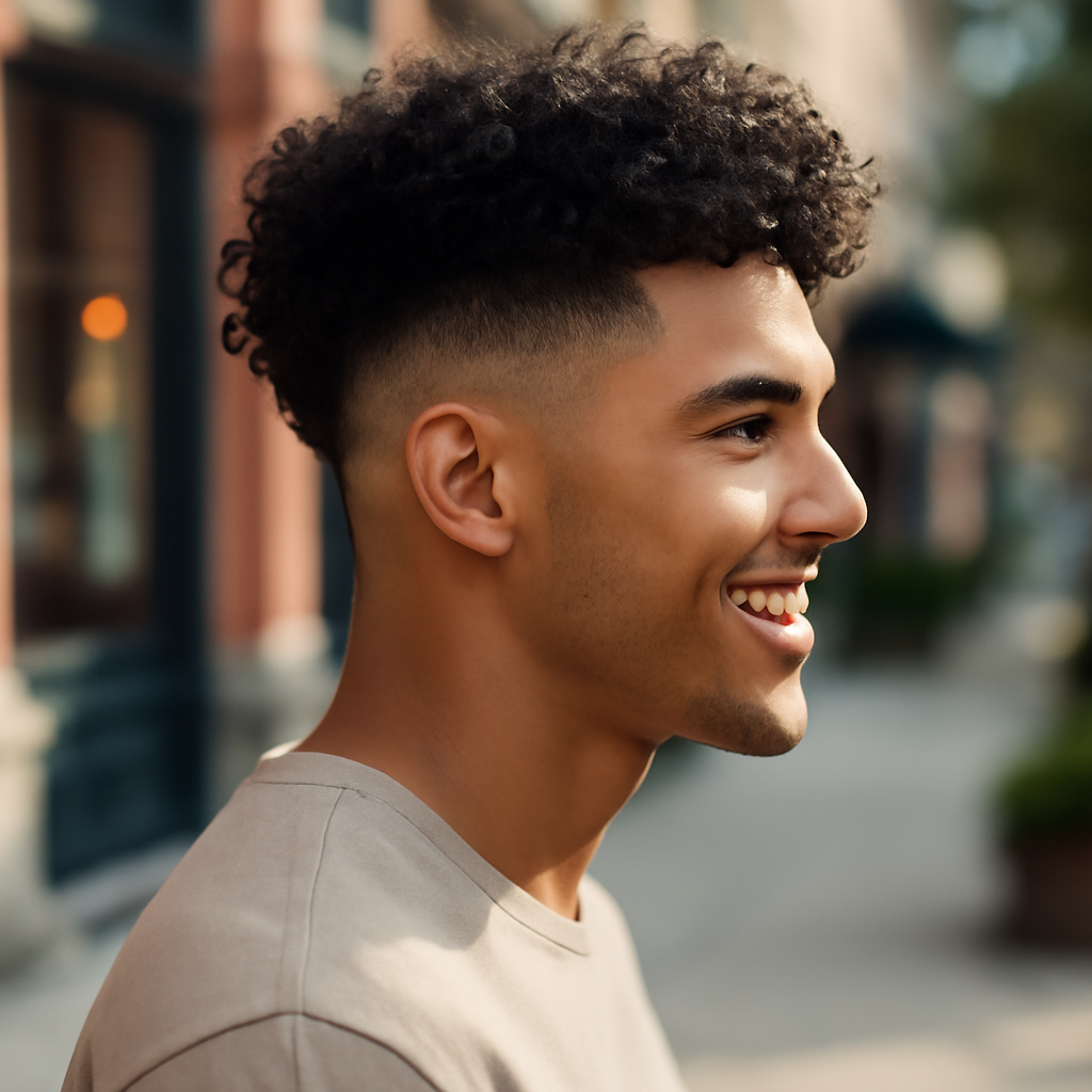 burst fade curly hair - Side View