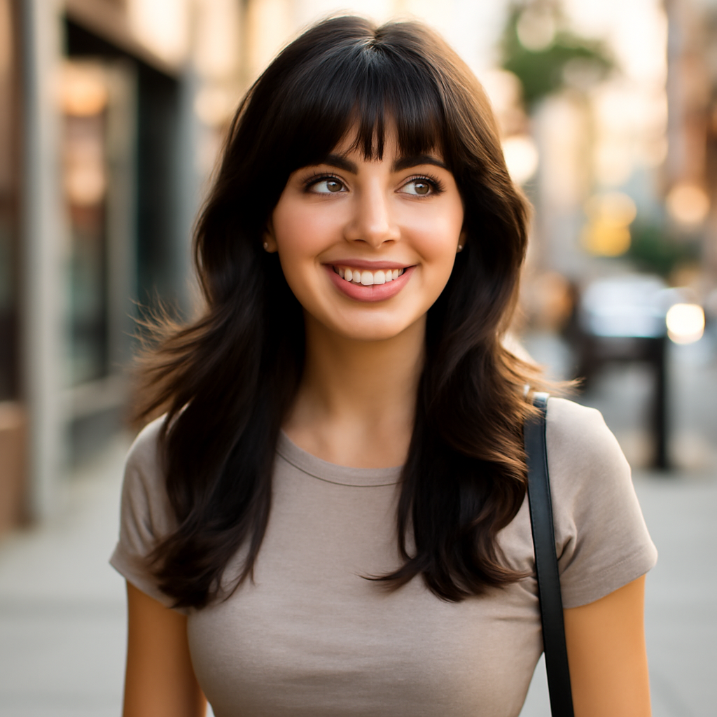 butterfly haircut with bangs - Front View