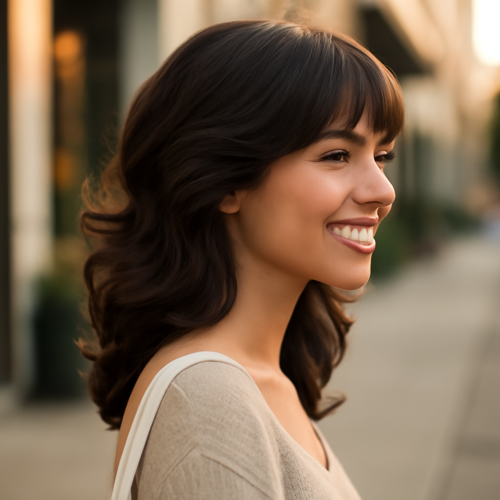 butterfly haircut with bangs - Side View