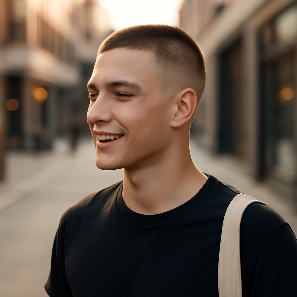 buzz cut fade - 3/4 Profile View