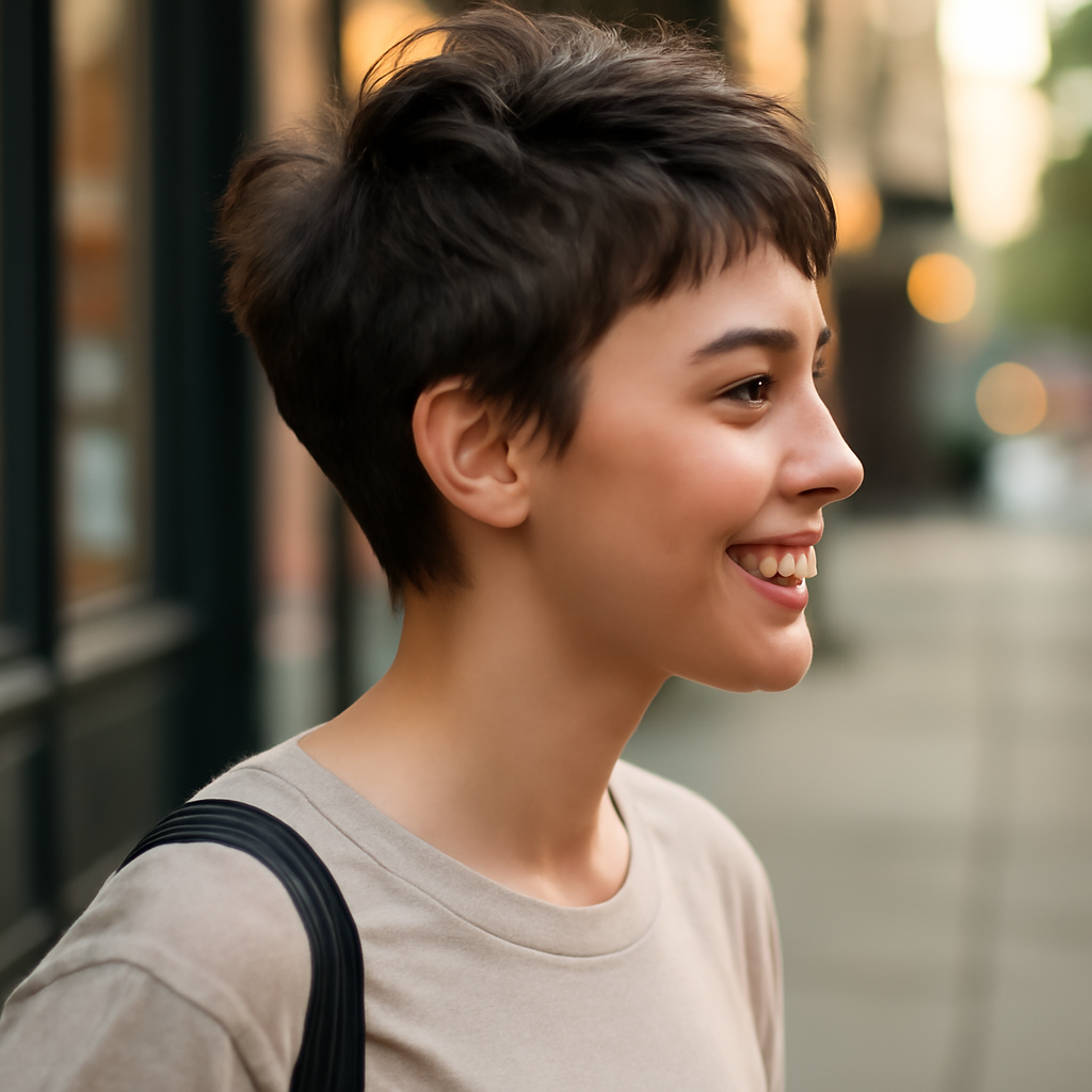 edgy messy short pixie cut - Side View