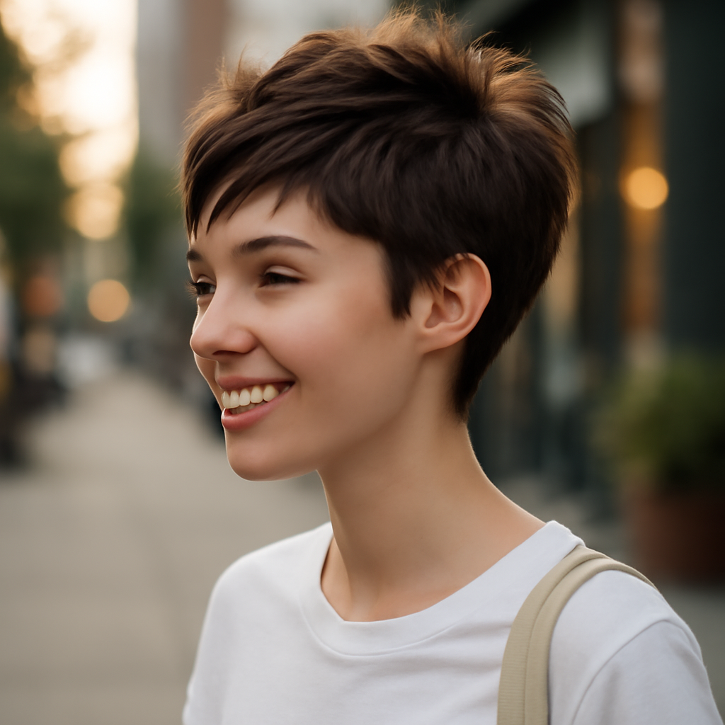 edgy messy short pixie cut - 3/4 Profile View