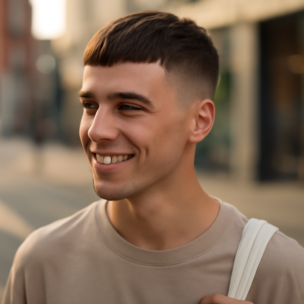 french crop haircut - 3/4 Profile View