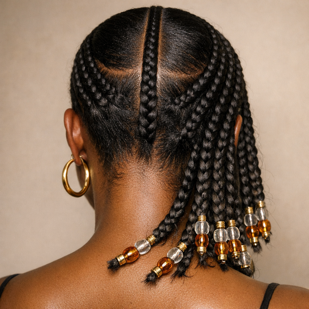 Fulani Braids with Beads: A Protective Style That Frames the Face Beautifully - Back View