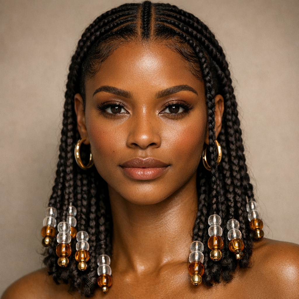 Fulani Braids with Beads: A Protective Style That Frames the Face Beautifully - Front View