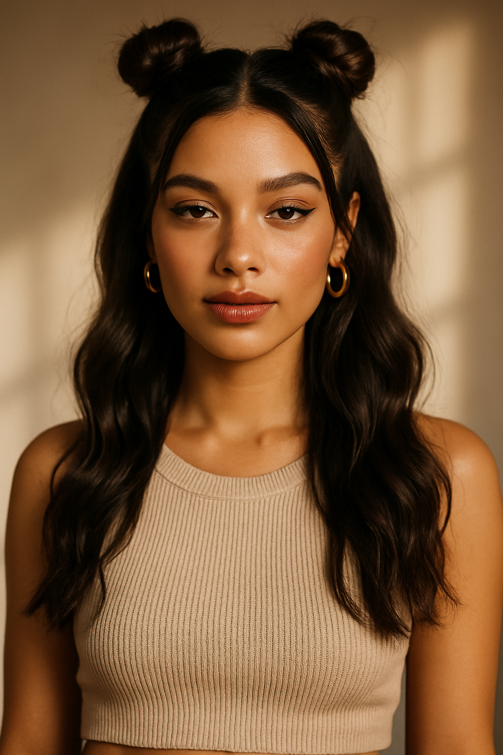 Half-Up Space Buns: The Playful, Flirty Style You Can Wear Anywhere - Front View