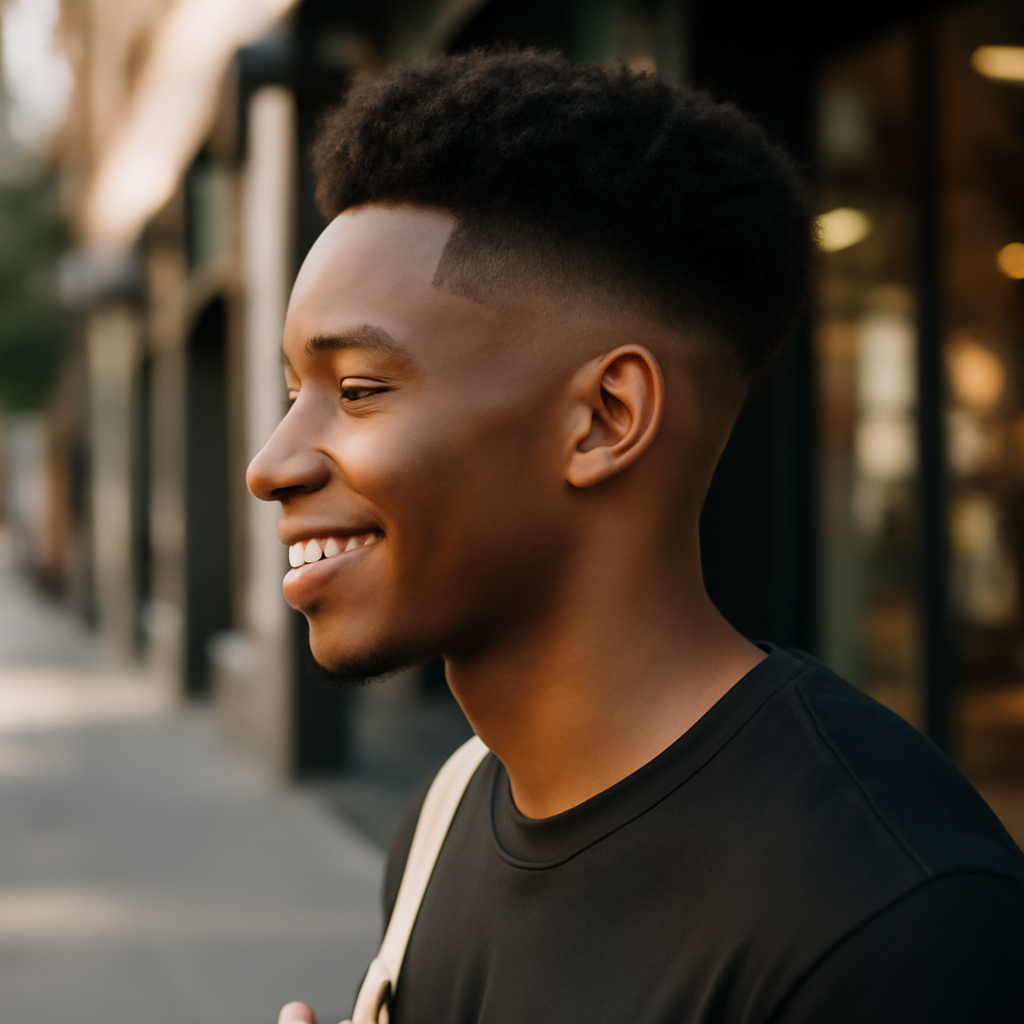 high taper fade black male - Side View