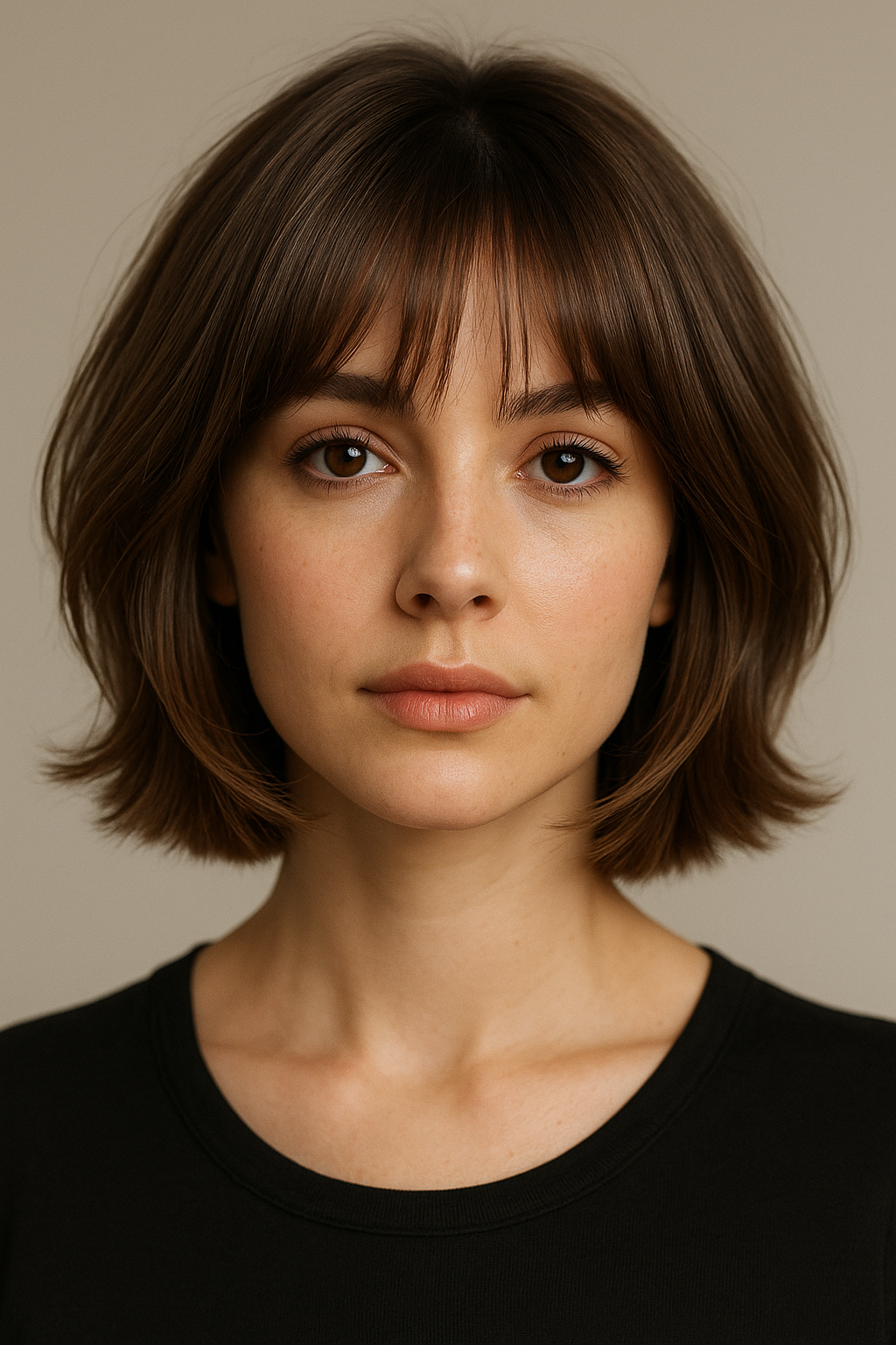 Layered Bob with Bangs: The Soft, Face-Framing Bob Haircut That Works Overtime - Front View