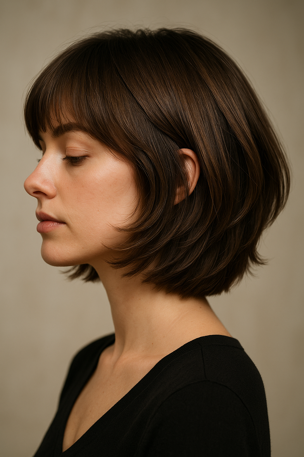 Layered Bob with Bangs: The Soft, Face-Framing Bob Haircut That Works Overtime - Side View