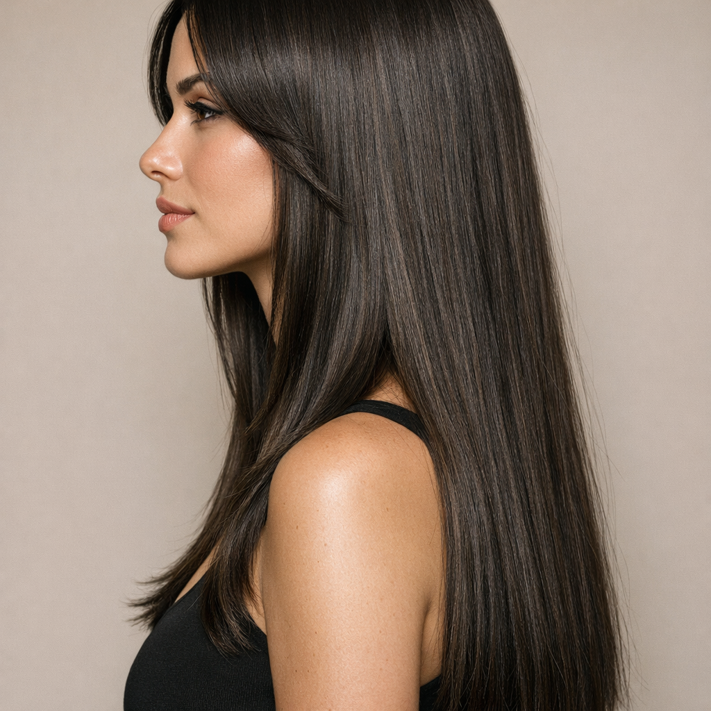 Long Blunt Layers: The Clean, Weighty Layered Cut That Still Moves - Side View