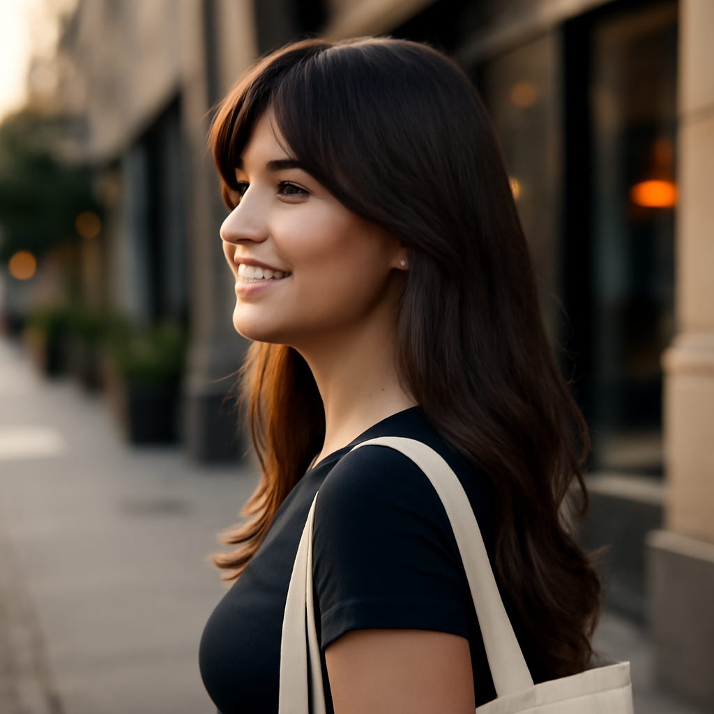 long curtain bangs - Side View