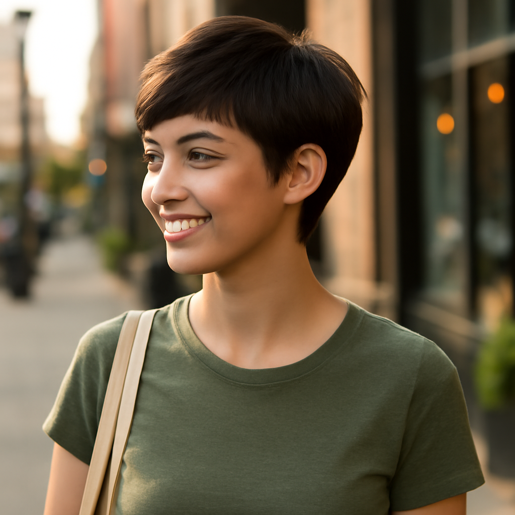 long pixie cut - 3/4 Profile View