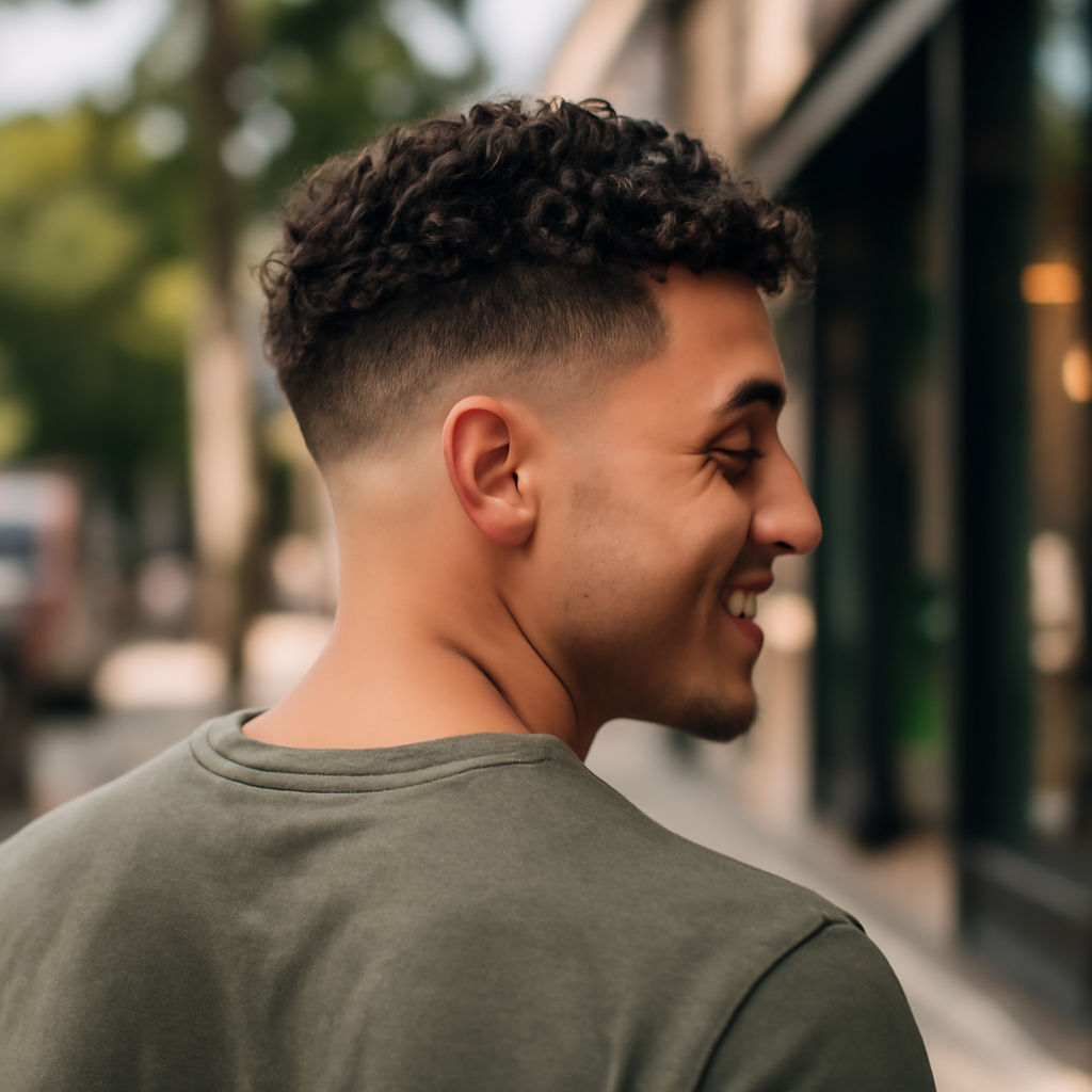 low fade curly hair - Back View
