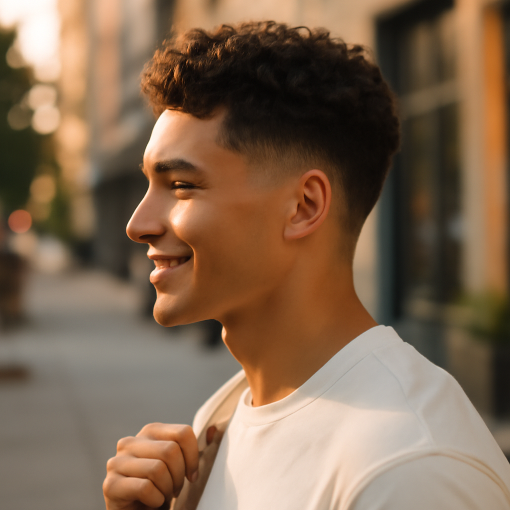 low fade curly hair - Side View