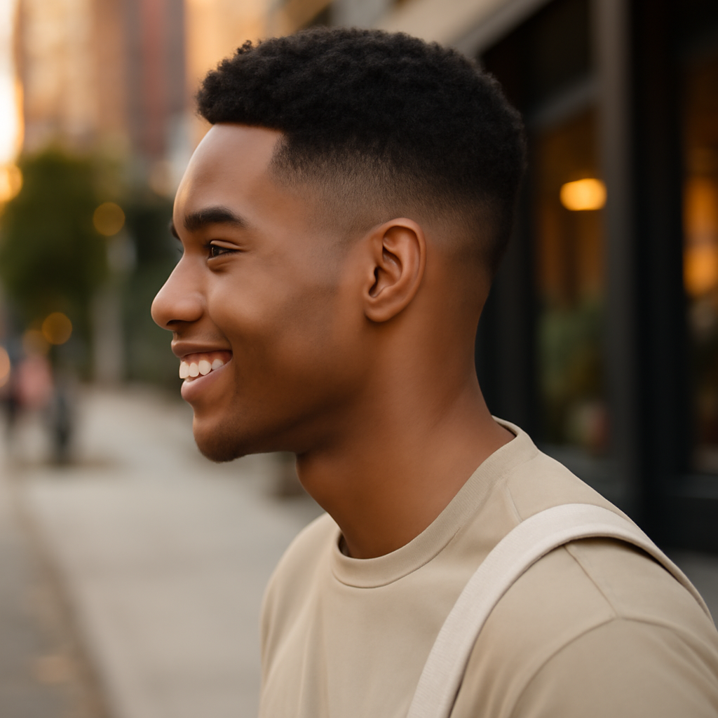 low taper fade black male - Side View