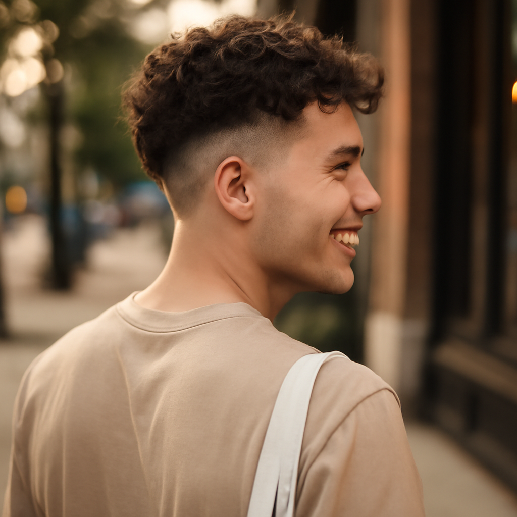 low taper fade curly hair - Back View