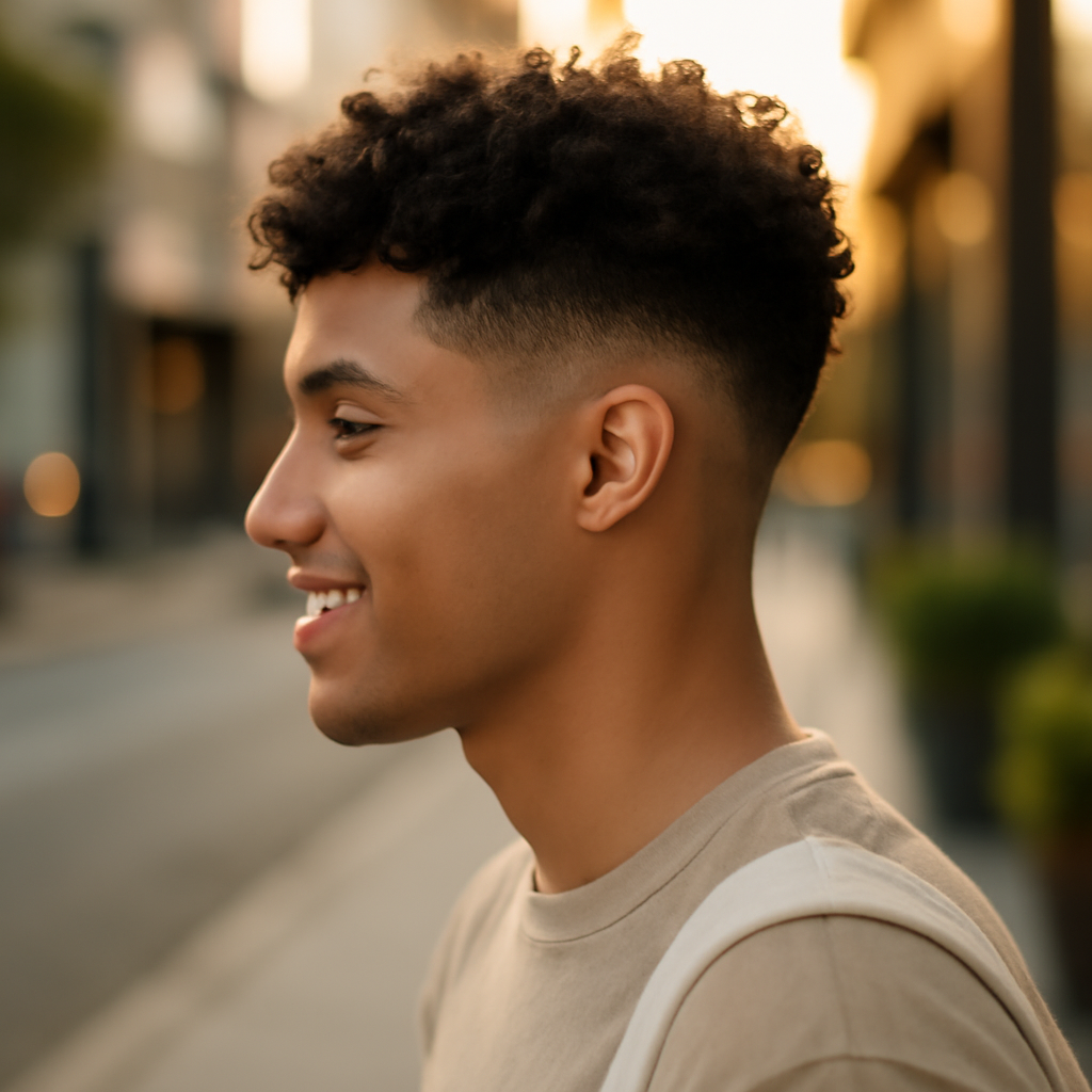 low taper fade curly hair - Side View