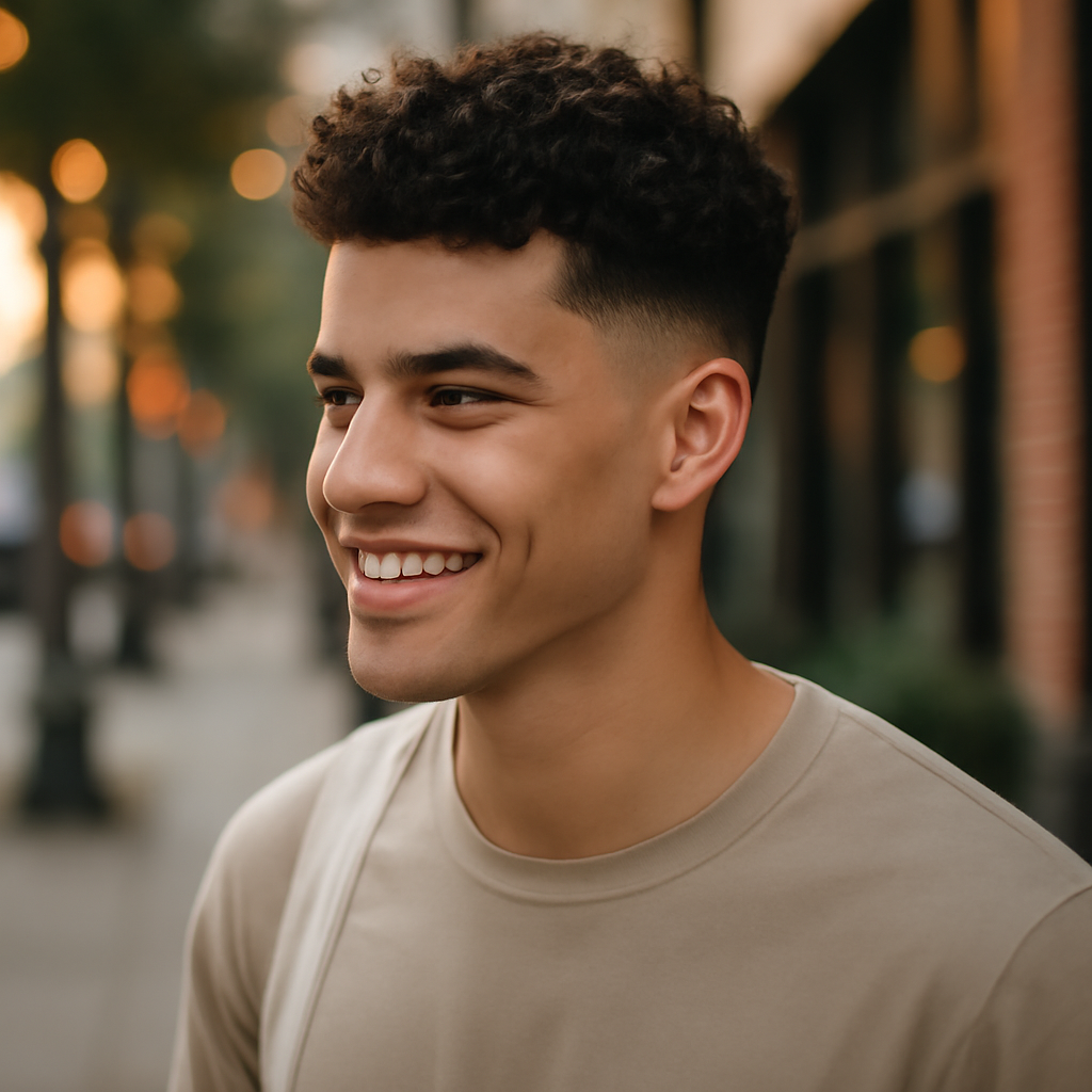 low taper fade curly hair - 3/4 Profile View