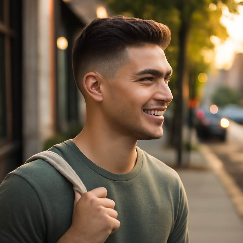 low taper fade haircut - 3/4 Profile View