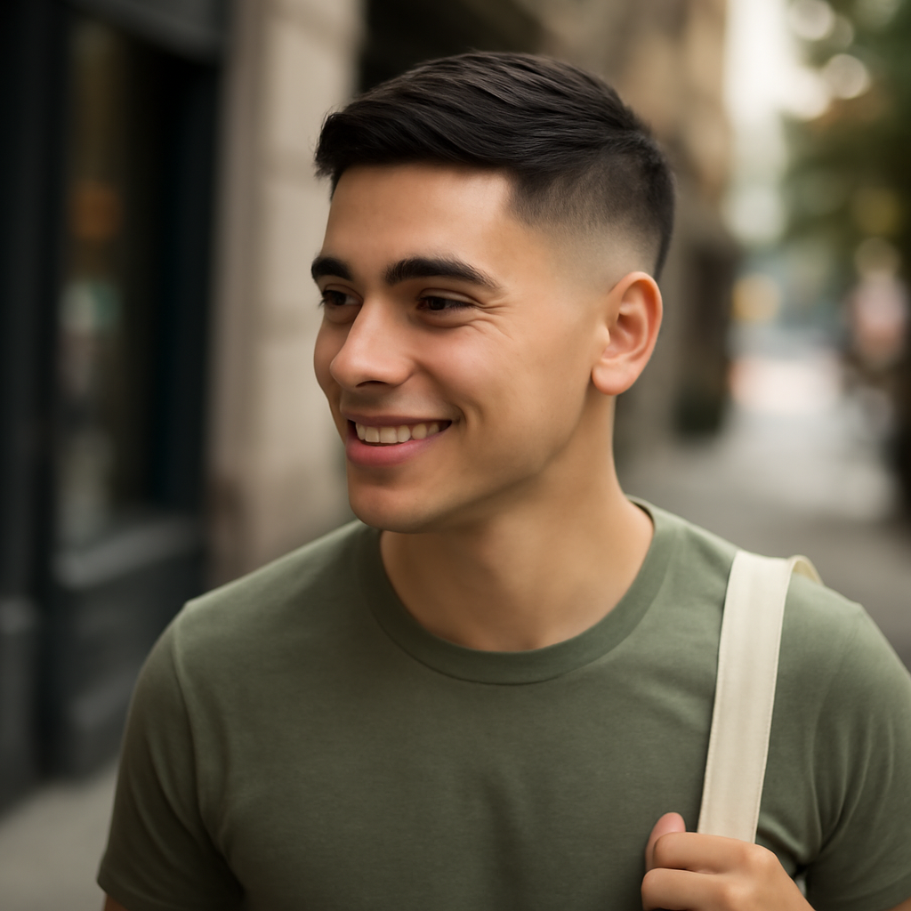 low taper fade straight hair - 3/4 Profile View