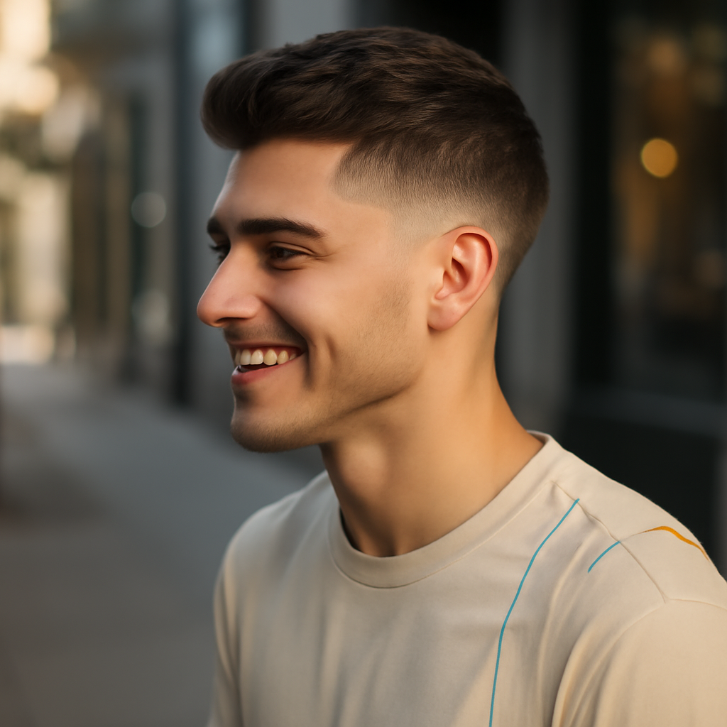low taper haircut - 3/4 Profile View
