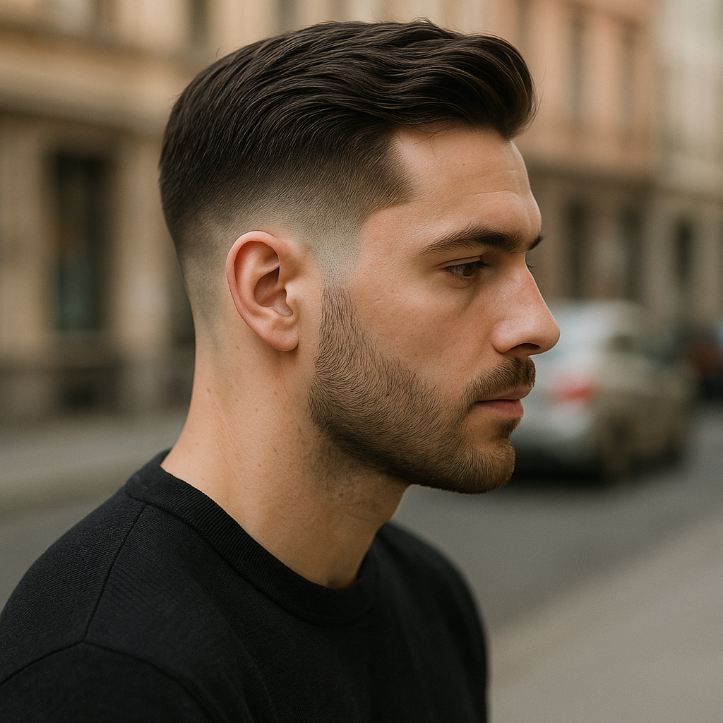 mid taper fade - 3/4 Profile View
