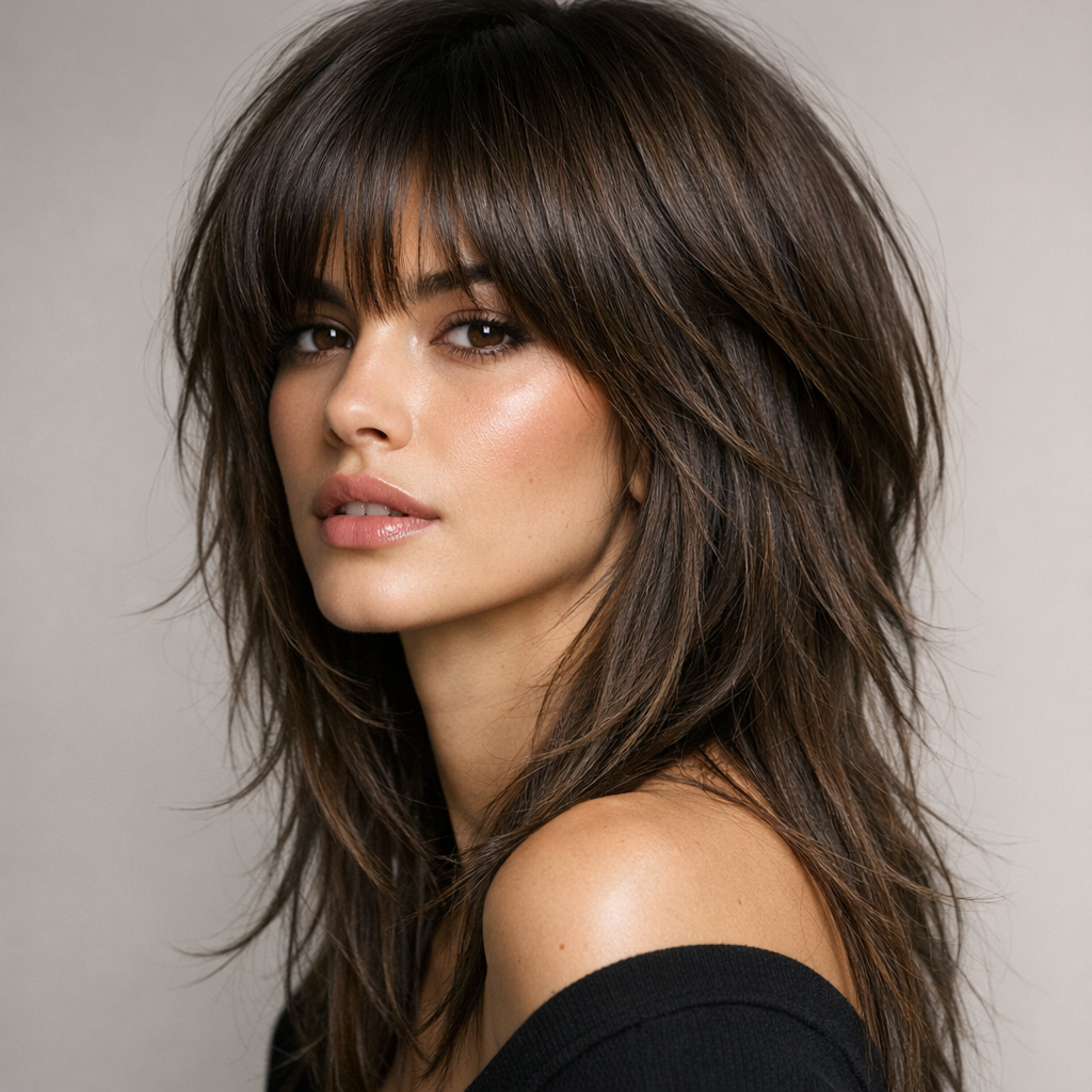 Mushroom Cut for Long + Layered Hair: Modern, Face-Framing Volume with Soft Shag Energy: long layers - 3/4 Profile