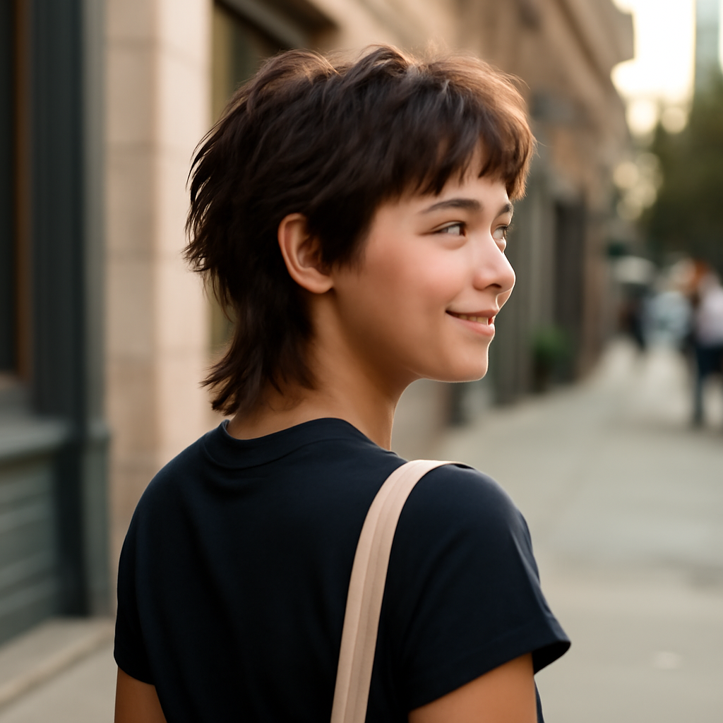 short wolf cut - 3/4 Profile View