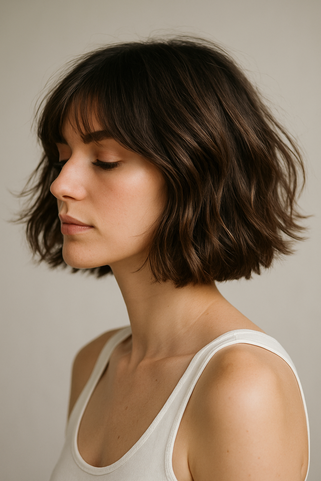 Textured Bob with Curtain Bangs: The Effortless-Cool Cut Everyone Wants - Side View