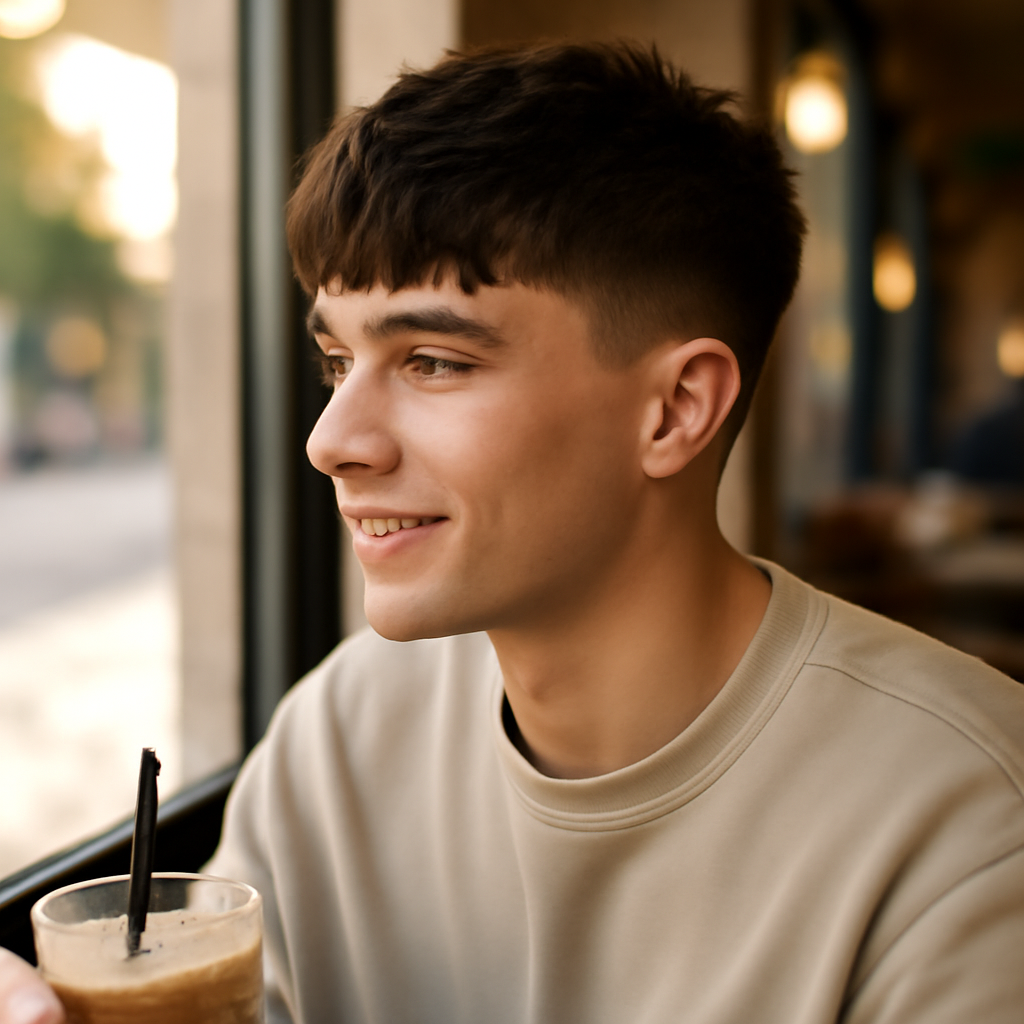 textured fringe haircut - 3/4 Profile View