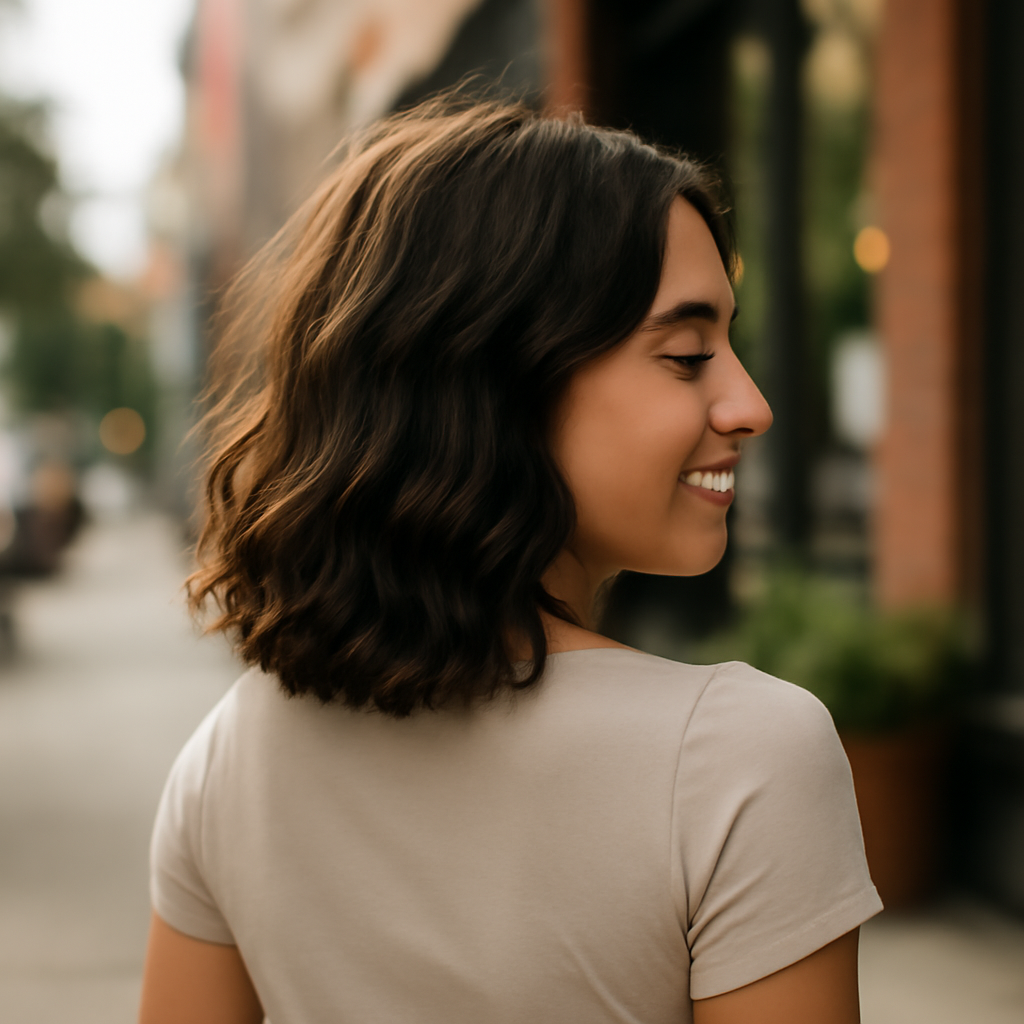 Wavy Shoulder-Length - Back View