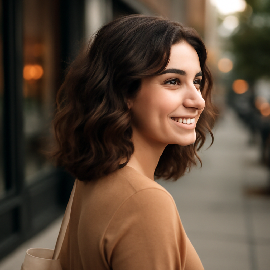 Wavy Shoulder-Length - 3/4 Profile View