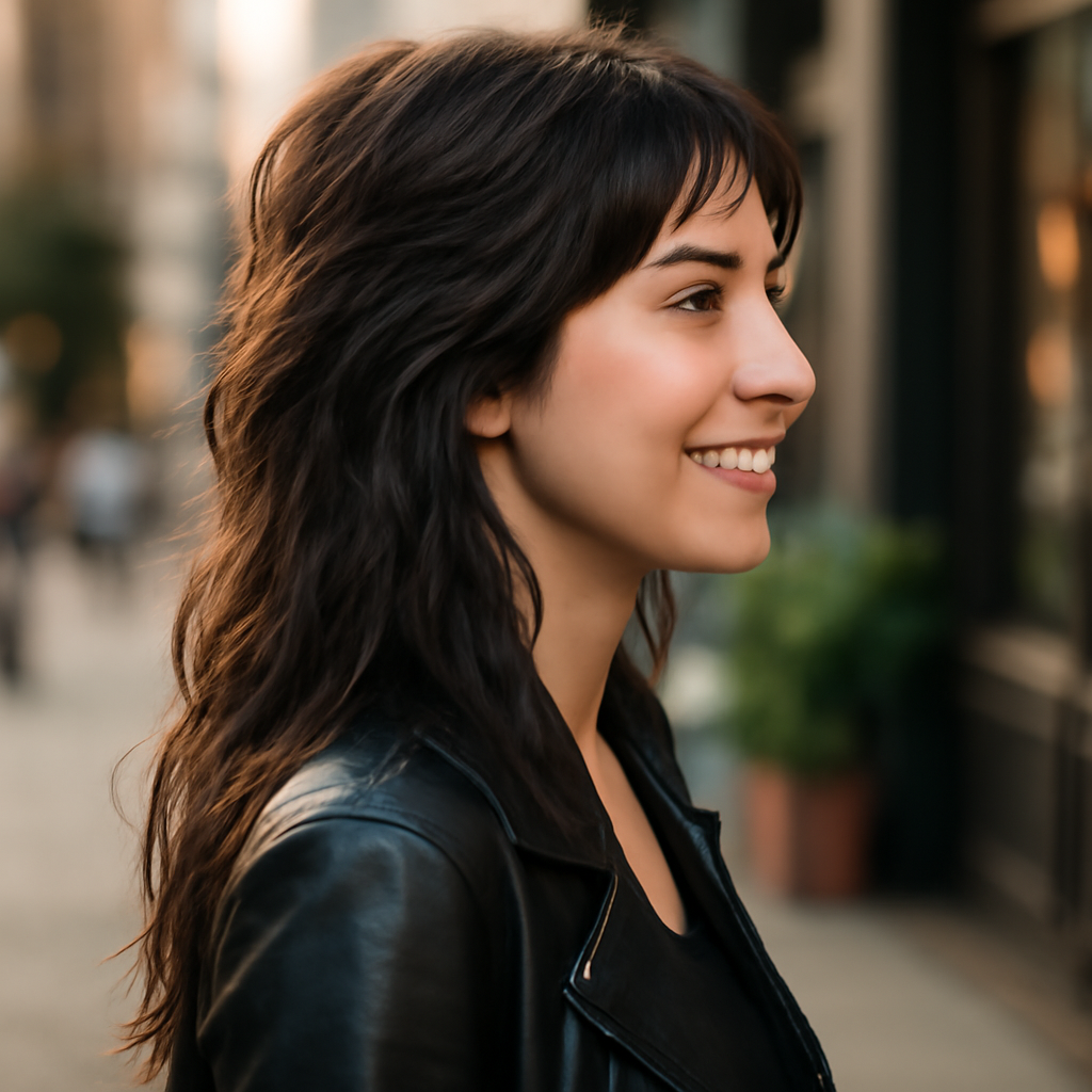 wolf cut long hair - Side View