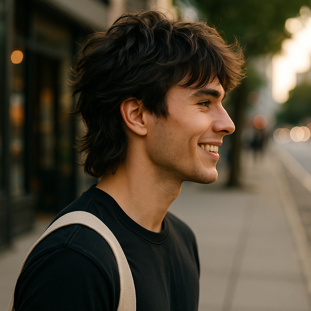 wolf cut men - Side View