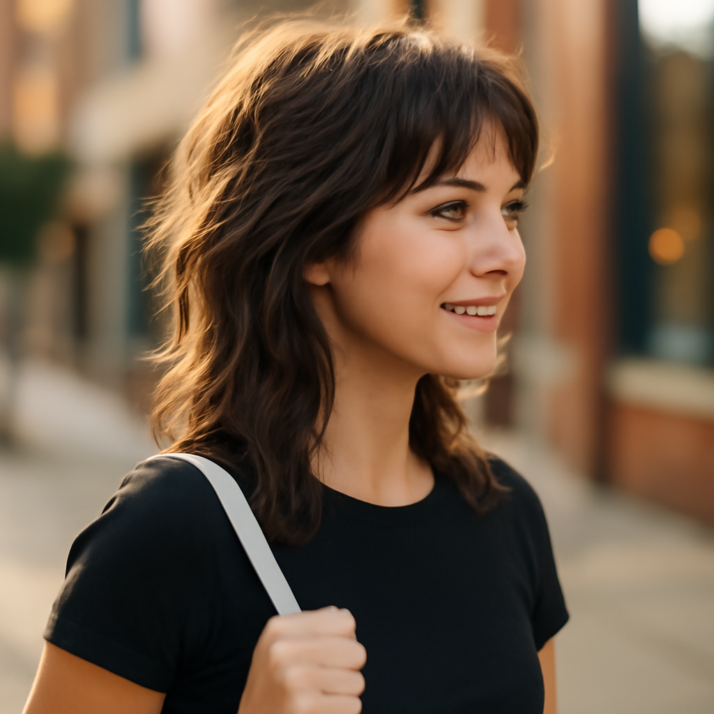 wolf cut women - 3/4 Profile View